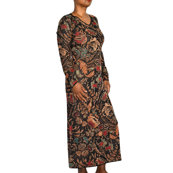 Peruvian Connection Floral Dress Black Tapestry Jacquard Long Sleeves Long Small - Picture 10 of 15
